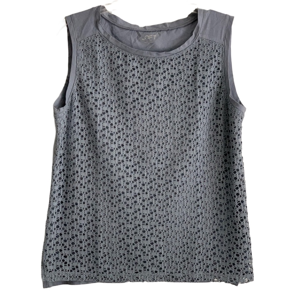 LOFT Women’s Blue Gray Sleeveless Front Lace Overlay Tank Top Shirt
